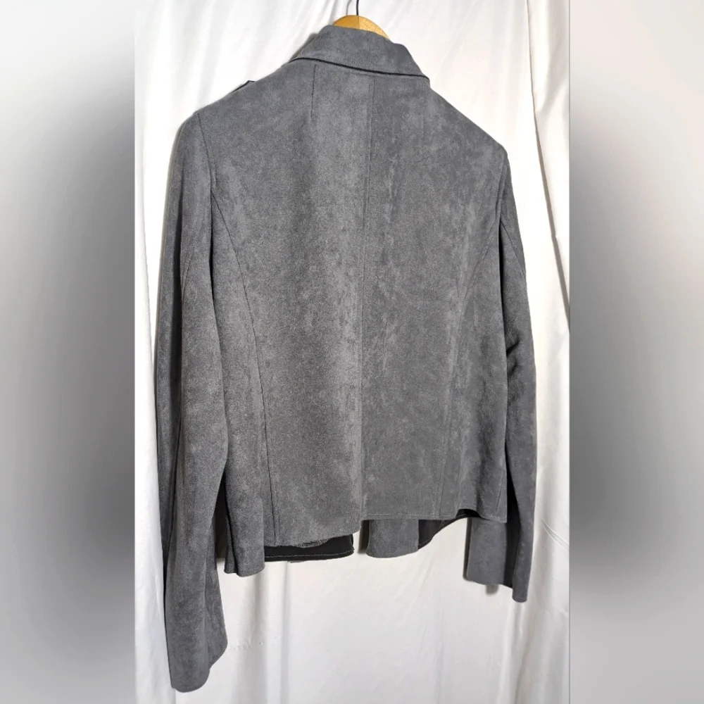 Women's Kut from the Kloth Jacee Draped Gray Faux Suede‎ Moto Jacket | Size XL